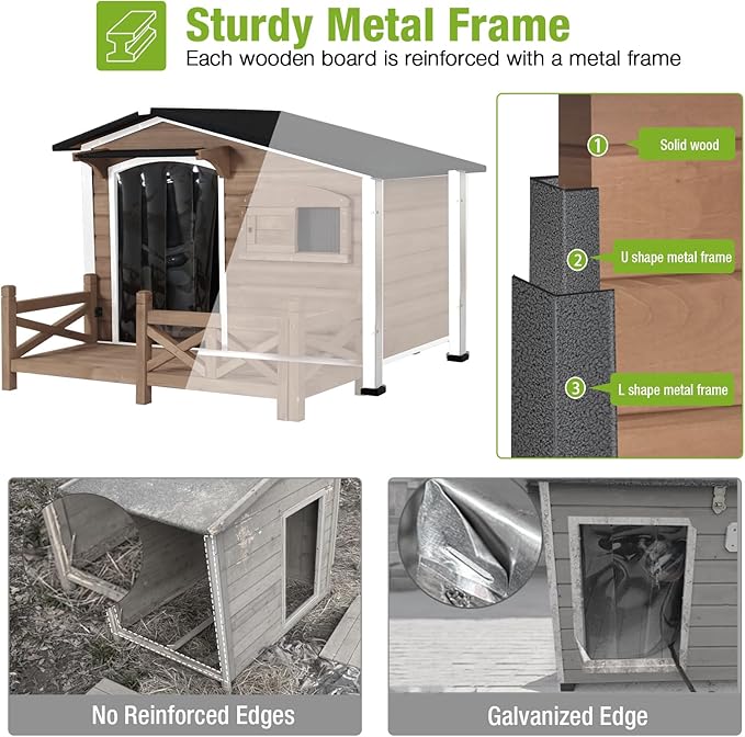 GUTINNEEN Heated Dog House Outdoor Dog Kennel with Safe Heated Pad, Chew-Proof Metal Frame and Insulated Liner for Small to Medium Dogs, 44.6" L x 41.1" W x 32.9“H (Dark Brown)