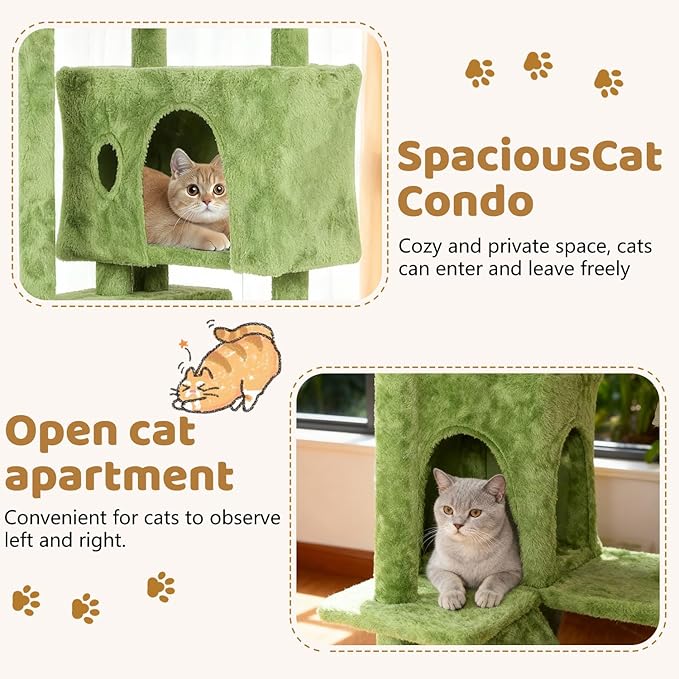 BestOffice 54 Inch Cat Tree, Multi-Level Cat Tower with Condo, Perches, Sisal Scratching Posts, Climbing Ladder,Indoor Activity Center Play House for Kittens & Adult Cats,Green