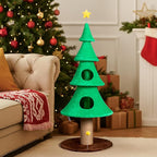 59 Inches Christmas Cat Tree for Indoor, Cat Tower with 2 Condos and Scratching Post,Christmas Tree Party Decoration Activity Center Play House (Green-1)
