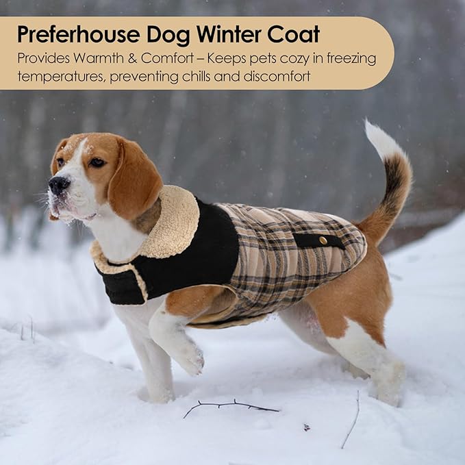 Winter Coat for Small Dogs, Puppy Plaid Jacket, Dog Jacket for Cold Weather, Windproof Warm Garments, Pets Thickened Outfits Indoor Outdoor, Beige S