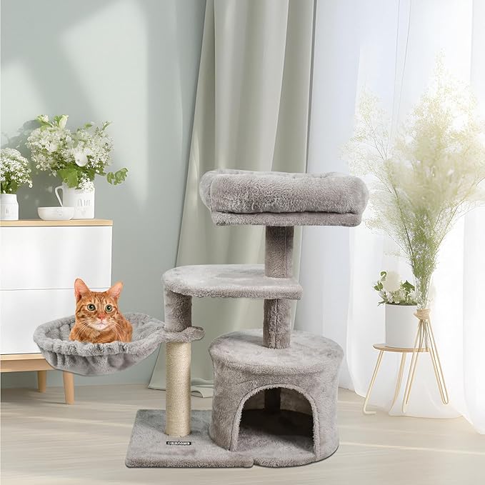 27-in Heavy-Duty Cat Tree for Large Cats, Multi-Level Tower with Sisal Scratching Posts, Plush Perch, Hammock & Condo Anti-Tip Design