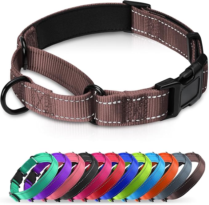 Martingale Collar for Dogs with Quick Release Buckle, Reflective Soft Padded & Escape Proof, Adjustable Nylon Dog Collars for Training & Daily Walking (Brown,M)