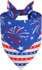 4th of July Dog Bandana for Medium Large Dogs - Double-Sided Patriotic USA Flag Fireworks Tie-On Scarf, Red White Blue for Boy or Girl Pups, 14-18" Neck
