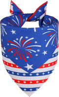 4th of July Dog Bandana for Small Dogs - Double-Sided Patriotic USA Flag Fireworks Stars Tie-On Scarf, Red White Blue for Boy or Girl Pups, 9-14" Neck