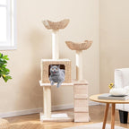 PETSITE 48 inch Cattail Cat Tree, Multi-Level Cat Tower with Sisal Scratching Posts, Cat Condo, Basket Beds, Climbing Ladder, and Soft Washable Cushions, Modern Cat Tree for Indoor Cats