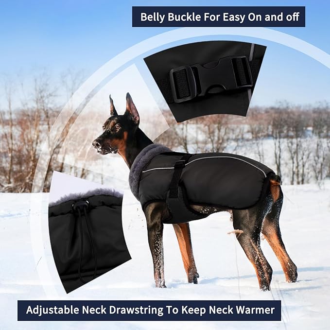 IECOii Extra Warm Dog Coat - Reflective, Adjustable Jacket with Buckle, Fleece Turtleneck for Cold Weather, Soft Winter Coat for Small to Extra Large Dogs