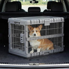 Collapsible Dog Crate for Dogs - 28" L Heavy Duty Dog Kennel No Tools Required with 4 Sides Steel Foldable Cage for Dogs Indoor Furniture, Portable Carrier with 2 Smooth Wheels, Gunmetal