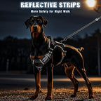 Tactical Dog Harness and Leash Set for Large Dogs,Heavy Duty No Pull Service Dog Vest and 10 Patches with Dog Seat Belt,Reflective Adjustable Pet Harness for Training Walking Hiking Black XL