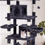 MQ Multi-Level Cat Tree, Activity Centre Cat Tower Furniture with Sisal-Covered Scratching Posts, 3 Padded Plush Perches, Dual Condo & Basket, Removable Hammock, for Large Cats, Grey