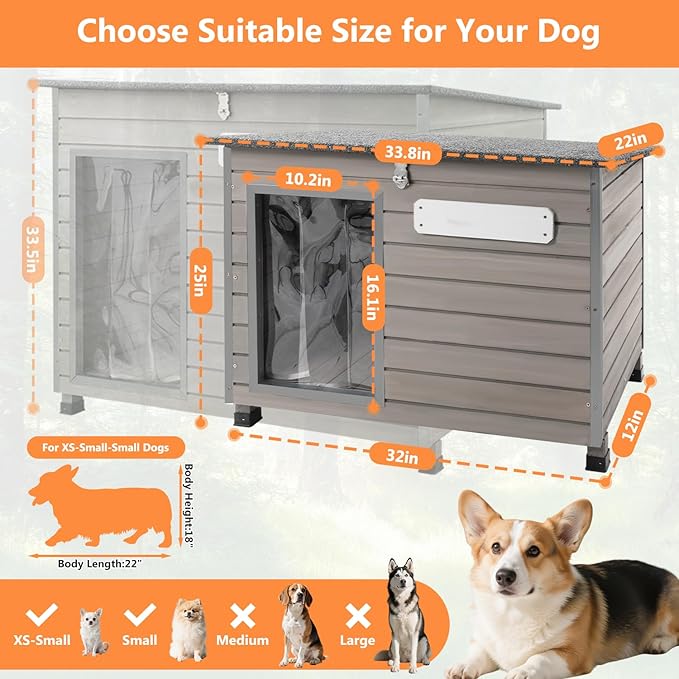 Dog House Outdoor & Indoor Anti-Chewing Iron Frame Dog Kennel Easy Clean and Assemble Openable Roof for Small to Medium Dog Breeds (32" L X 12" W X 25" H)