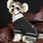 DENTRUN Dog Tuxedo Suit with Bow Tie - Formal Black & White Striped Pet Costume Shirt, Elegant Wedding Outfit Birthday Party Attire for Maltese Dachshund Yorkie Puppies Shih Tzu Small Medium Dogs, M