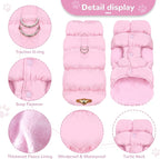 Winter Warm Dog Jacket for Small Medium Dogs Cat Cold Weather Coats with Harness Paded Dogs Fleece Vest Waterproof Windproof Dog Snow Jacket Pet Puppy Clothes (Pink,XXL)