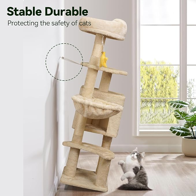 43-Inch Cat Tree,Cute Cloud Cat Tree for Kittens & Small Cats Under 6 Months 9lbs, Cat Tower with Scratching Post, Double Condos, Plush Hammock & Dangling Toys, Beige