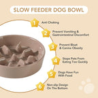Ceramic 1.2 Cup Dog Bowl Slow Feeder, 7.3 inch Slow Pet Food Dish for Medium and Small Dog, Stop Bloat, Stop Bloat, Preventing Choking(Single Bowl, Brown Coffee)
