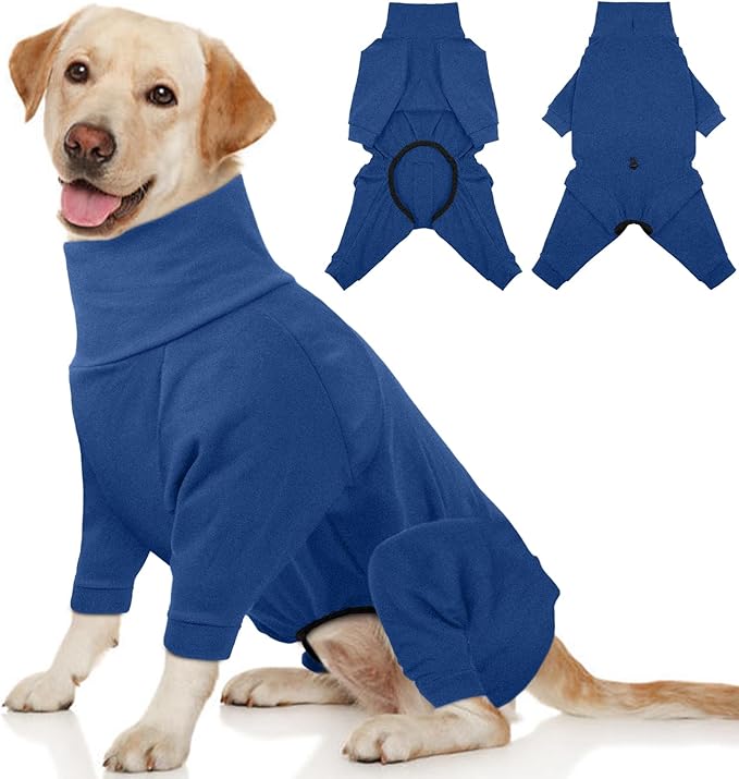 Dog Winter Coat Soft Fleece Pullover Pajamas, Fullbody Dog Cold Weather Jacket, Warm Pullover Doggie Winter Thermal 4-Legged Onesie Jumpsuit,High Collar Snowsuit Sweater for Dogs(Blue,3XL)
