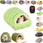 Removable and Washable Winter Closed-Off Cat Bed, Cutypet Winter Cave, Warm Foldable Secure Pet Nest for Indoor Cats & Small Dogs, Comfor Plush Snuggle Hut for Kitty, Puppy, Pets (Linen-Green,M)