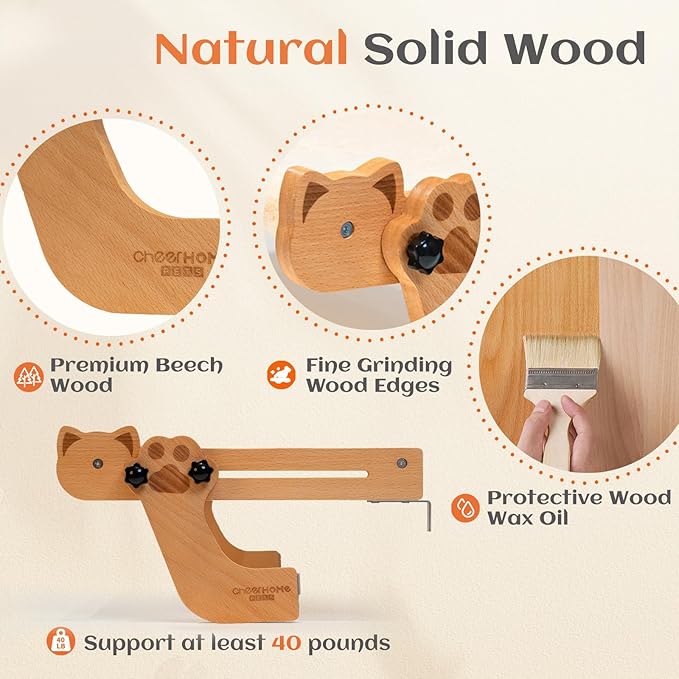 CHEERHOME PETS Cat Window Perch with Washable Bolster, Fluffy Cats Hammock Bed for Window, Adjust Wooden Seat for Kitten Bedside Windowsill, Wooden Cats Furniture(Medium White)