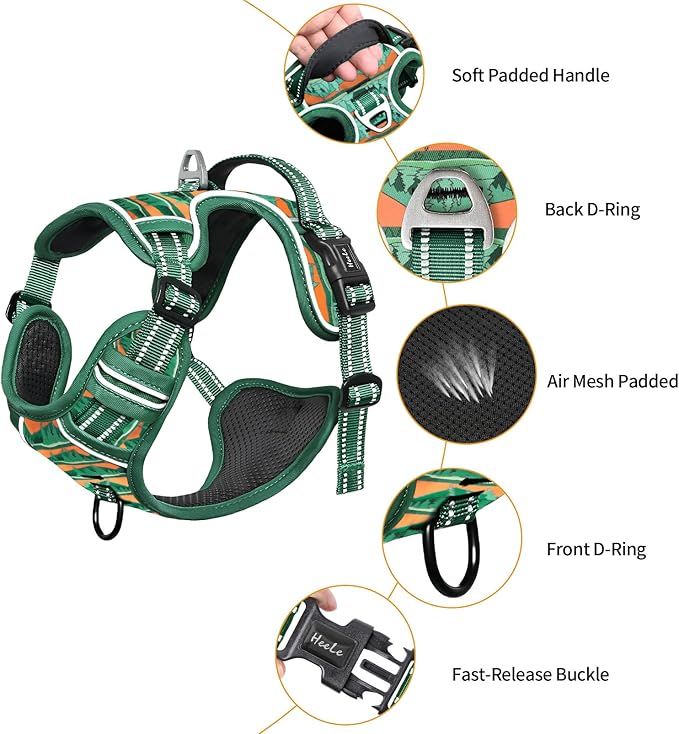 HEELE Dog Harness, No Pull Adjustable Padded Reflective Harness for Small Medium Large Dogs with Handle for Walking Training, Wilderness, M