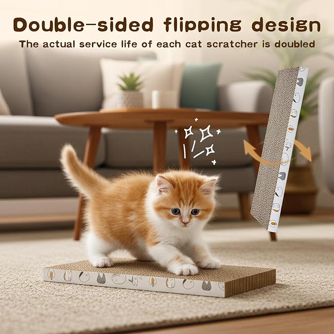 16pcs Small Cat Scratching Cardboard Bulk 13.4x6x0.8 Inch Durable Cat Scratch Pad Reversible Cardboard Safe for Indoor Kitten Shelter Stray Kitten Sleep Biting Play and Grind Claws(Straight)