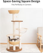Modern Cat Tree for Large Cat, Wood Cat Tower Heavy Duty with Scratch Post for Indoor Big Cats (133cm (Particle Board))