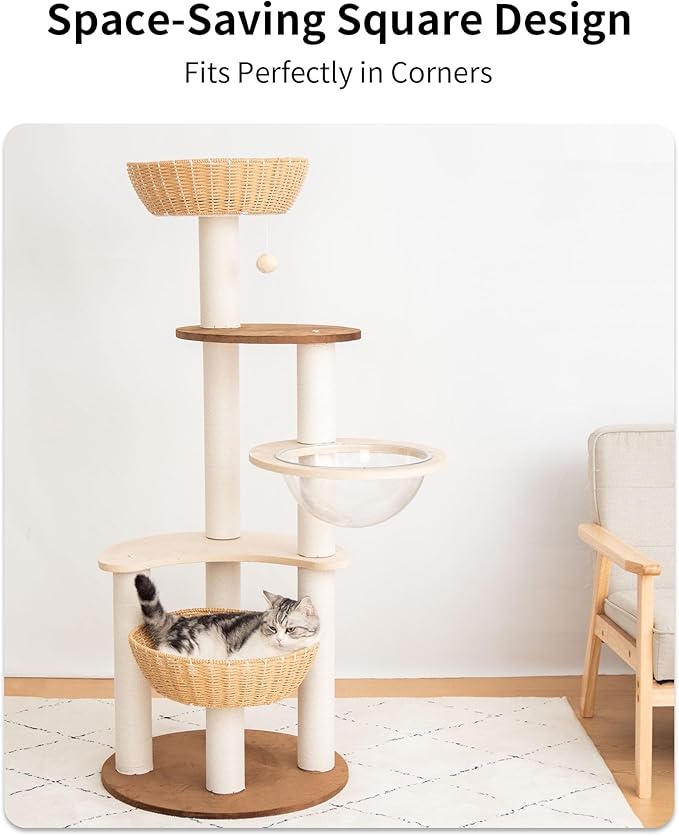 Modern Cat Tree for Large Cat, Wood Cat Tower Heavy Duty with Scratch Post for Indoor Big Cats (133cm (Particle Board))