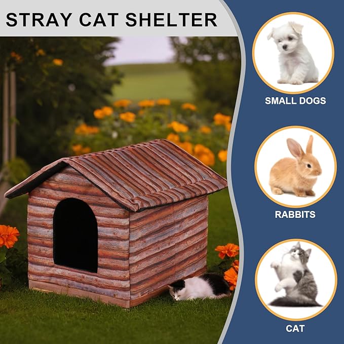 Outdoor Cat House Cat House for Outdoor and Indoor Use - Waterproof Shelter for Cats, Dogs, and Feral Animals (Redwood Color, Large)