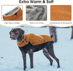 Queenmore Warm Fleece Dog Jacket, Cold Weather Waterproof Dog Snow Jacket with Leash Hole, Reflective Turtleneck Dog Snow Jacket Snowsuit,Dog Warm Coat for Small Medium& Large Dogs(Brown,M)