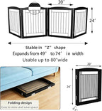 ZJSF Freestanding Foldable Dog Gate for House Extra Wide Wooden Black Indoor Puppy Gate Stairs Dog Gates Doorways Tall Pet Gate 4 Panels Fence