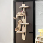 Door Hanging Cat Tree,Door Hanging Cat Shelf with Soft Mat,4-Levels Over The Door Cat Climber for Indoor Cats(Wooden-67.3" H X 23.2" L X 8.3" W)