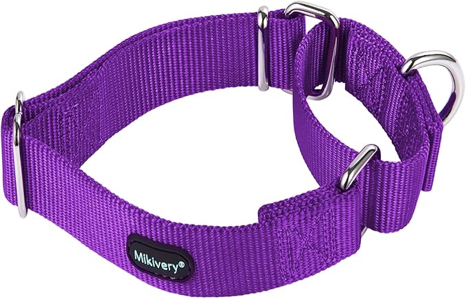 Mikivery Martingale Dog Collar Nylon Adjustable and Safety Training Colourful Comfortable Metal Buckle Pet Collars for Small Medium and Large Dogs(Purple 1,L)