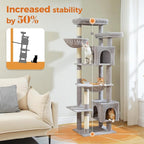 PETEPELA 69" Tall Cat Tree for Indoor Large Cats, Cat Tower for Adult Cats with Big Hammock, Cat Climbing Tree Tower with Scratching Posts, Condo House and Large Top Perch, Grey