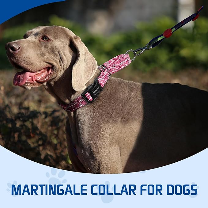 Kazazoo Reflective Martingale Collar for Dogs with Quick Release Buckle Adjustable Soft Durable Dog Collar for Small Medium Large No Pull Training Dog Collars-Pink Camo S