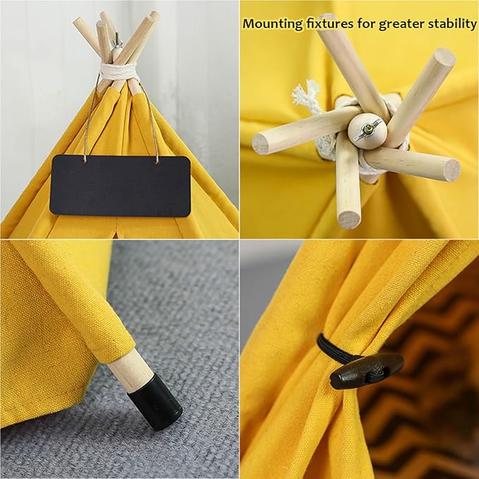Cat Teepee Tent Bed,Outdoor Indoor Dog House,Portable Washable Pet Tent for Small Dogs with Cushion,Inside Pet Teepee for Small Medium Animals (Yellow, M)