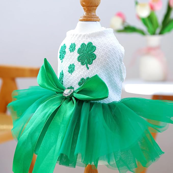 Furbabycare® Elegant Sweet St. Patrick's Day Puppy Dog Blingbling Princess Skirt Pet Dog Lace Cake Camisole Tutu Dress B-Green-1 X-Small