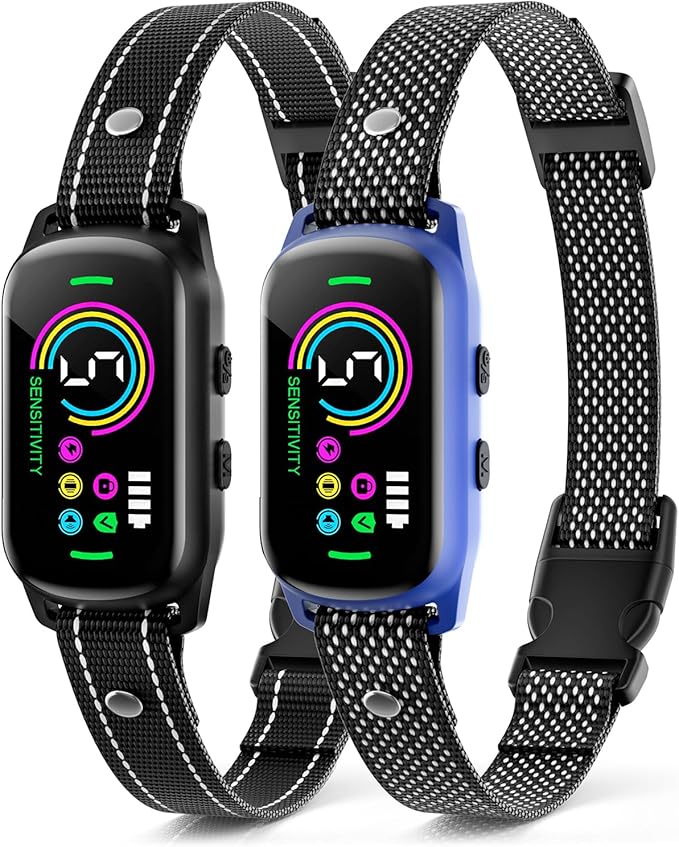 Bark Collar, 2 Pack Dog Bark Collar for Large Medium Small Dogs, Rechargeable Dog Bark Deterrent Devices, Smart Training Collar with Beep Vibration, Anti Barking Device for Dogs (Blue)