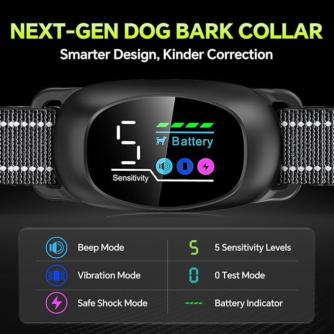 Dog Bark Collar with Remote – 2-in-1 Automatic & Manual Modes, Smart Anti Bark Dog Training Collar with Beep, Vibration & Shock, 330FT Range, IP67 Waterproof, Rechargeable (8-150lbs)