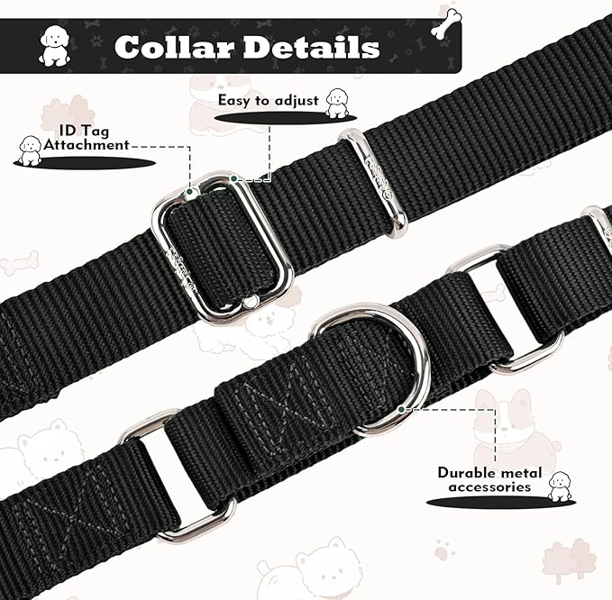 Martingale Collar for Dogs with Quick Release Buckle, Heavy-Duty Solid Color Nylon Training Collars - Adjustable No-Slip Design for Medium & Large Dog