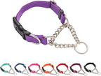 Martingale Dog Collar with Quick Release Buckle Steel Chain No Pull Training Reflective Collar for Medium Large Dogs(Purple, Large)