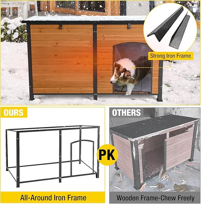 59.1" Extra Large Heated Dog House with Electric Heating Pad,Outdoor & Indoor Dog Kennl with Insulated Liner Keep Warm in Winter, Waterproof Pet Shelter, Strong Metal Frame