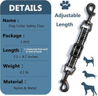 2 Pcs Dog Collar Safety Clips with Double Ended Clasps | Adjustable Collar Backup Clip for Dog Harness & Collars Connectors, Training for Walking, Running, and Hiking, Safety Clip - Black