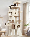 Globlazer Heavy Duty Cat Tree, 83 Inch Giant Cat Tower with 7 Scratching Posts, Multi-Level Large Cat Condo for Indoor Cats Large Adult, 2 Perchs, 3 Sturdy Hanging Baskets, Cat Toys, F83C, Beige