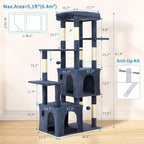 Garvee 61" Multi-Level Cat Tree for Indoor Cats, Heavy-Duty Tower for Large Adult & Maine Coon Cats with Extra-Large Perch, 2 Spacious Condos, Natural Sisal Scratch Posts & Play Toys – Blue