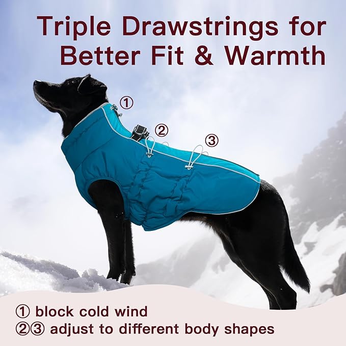 Dog Coat Winter Warm Dog Jackets for Large Dogs Reflective Snowsuit with Harness Fleece Dogs Snow Jacket Waterproof Pet Clothes for Cold Weather