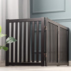 WELLAND 24" Freestanding Pet Gate, Foldable Indoor Wooden Dog Puppy Gate, 3 Panel Step Over Fence, Expands Up to 60" Wide, Espresso