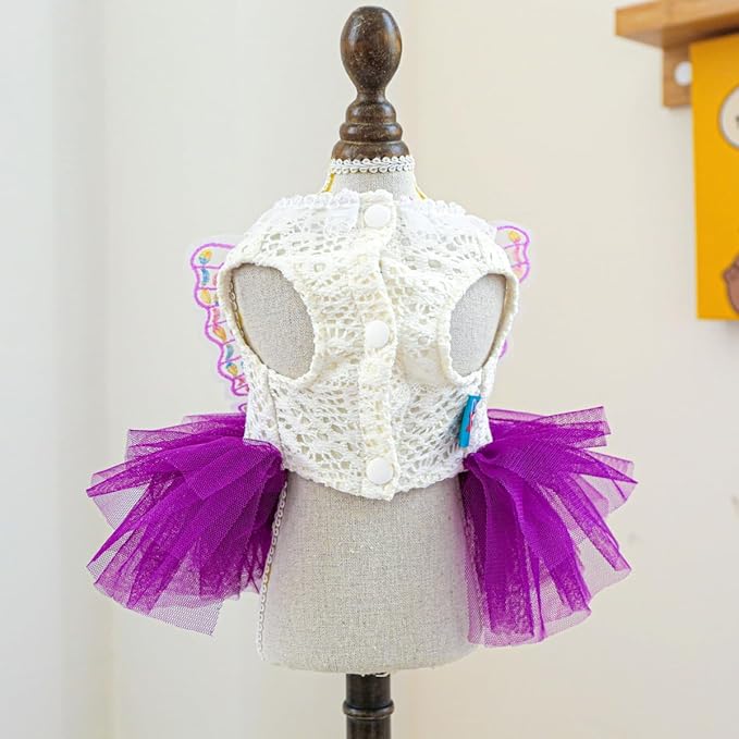 Fashion Sweet Puppy Dog Blingbling Princess Skirt Pet Dog Lace Cake Camisole Tutu Dress B-Purple M