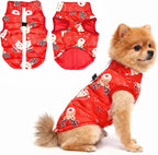 Idepet Pet Dog Cat Coat with Leash Anchor Color Patchwork Padded Puppy Vest Jacket Teddy Chihuahua Costumes Pug Cloth XS S M L(Medium,Red-Santa&Reindeer)