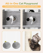 Globlazer Heavy Duty Cat Tree Tower 80in Tall Extra Large Cat Tree Tower for Multiple Indoor Cats Large Adult with Scratching Posts, 2 Spacious Condos, Padded Perches, Soft Hammock, S80B, Light Grey