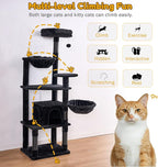 Tall Cat Tree,63in Multi-Level Cat Tower for Indoor Cats Large Adult,Gothic Cat Stand with Scratching Posts,Basket,Condo,Plush Perch,Cats Toys for Climbing,Interactive and Hidden,Black