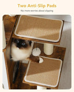 42.5" Modern Wooden Cat Tree with 2-Story Condo, Scratching Posts, Capsule Nest & Dangling Balls - Sky City Design Indoor Furniture for Cats, Rustic Brown