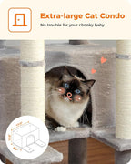 PEQULTI 54" Cat Tree for Indoor Cats, Multi-Level Cat Tower with Cozy Cat Condo Clearance Prime, Grey